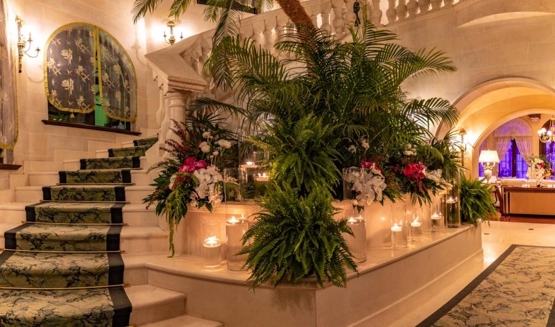 Elegantly decorated lobby and stairwell inside Villa Contenta
