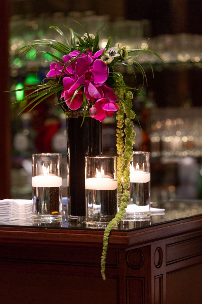 Indoor Bar flower and candle arrangment