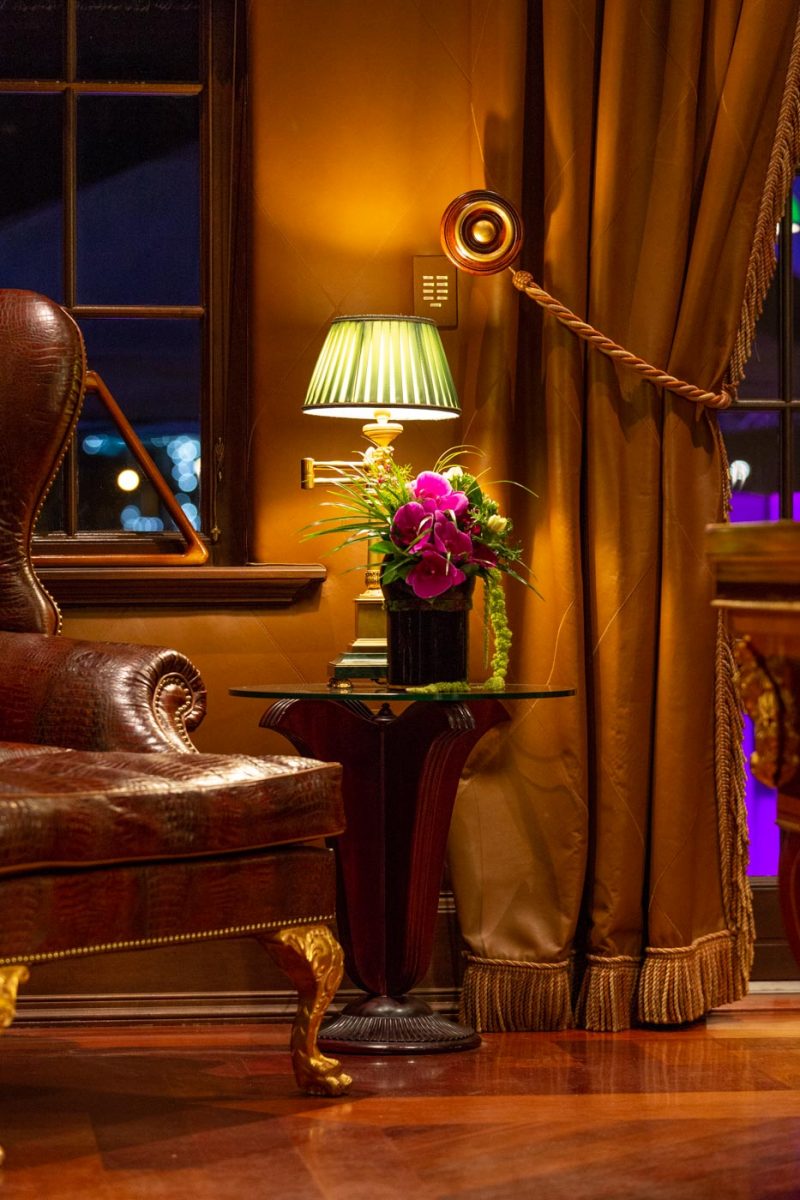 Flower arrangment and table lamp inside Villa Contenta, Palm Island FL